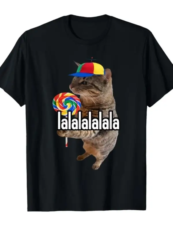 Lalalala Komik Aptal Kedi Lolipop Meme T-shirt Erkekler Kadınlar Için % 100% Pamuk T Shirt Kı