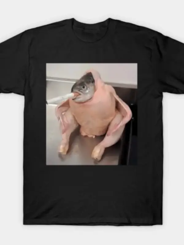 Lanetli Görüntüler Balık Tavuk Erkekler Kadınlar Için T-shirt % 100% Pamuk T Shirt Kısa Kollu