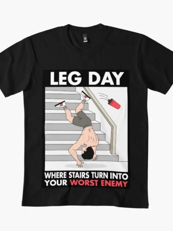 Leg Day Humor - Merdivenler Düşmandır Erkekler İçin Tişört Kadınlar %100 Pamuklu Tişörtler Kı