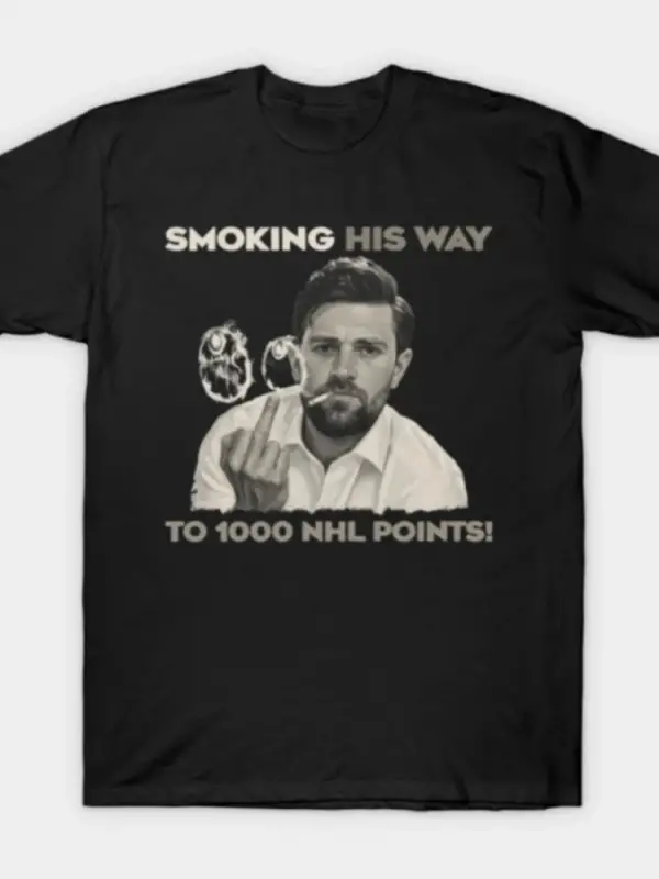 Leon Draisaitl 1000 Puana Kadar Sigara İçerek Gidiyor Meme Tişörtü Erkekler ve Kadınlar İçin