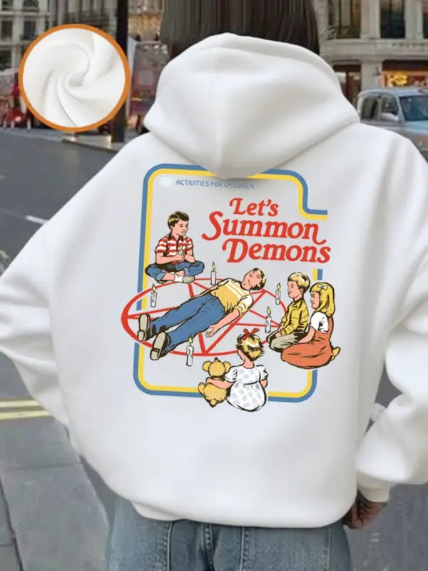 LetS Summon Demons Baskılı Kapüşonlu Üst Kadın Kışlık Polar Sıcak Sweatshirtler Temel Cepli