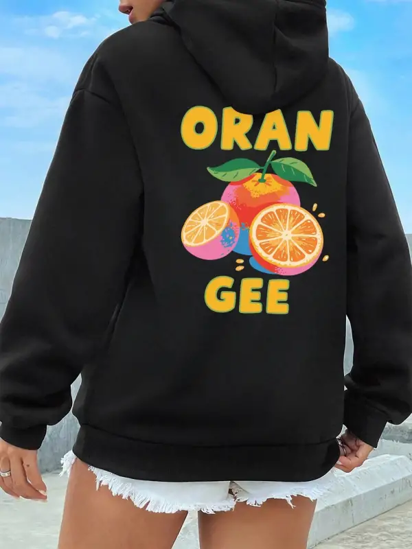 Lezzetli Bir Turuncu Baskılar İstiyorsunuz Hoodie Kadın Rahat Gevşek Kazak Kış Polar Sıcak Ka