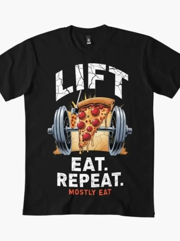 Lift Eat Repeat Çoğunlukla Eat Tişört Erkekler Kadınlar İçin %100 Pamuklu Tişörtler Kısa Koll