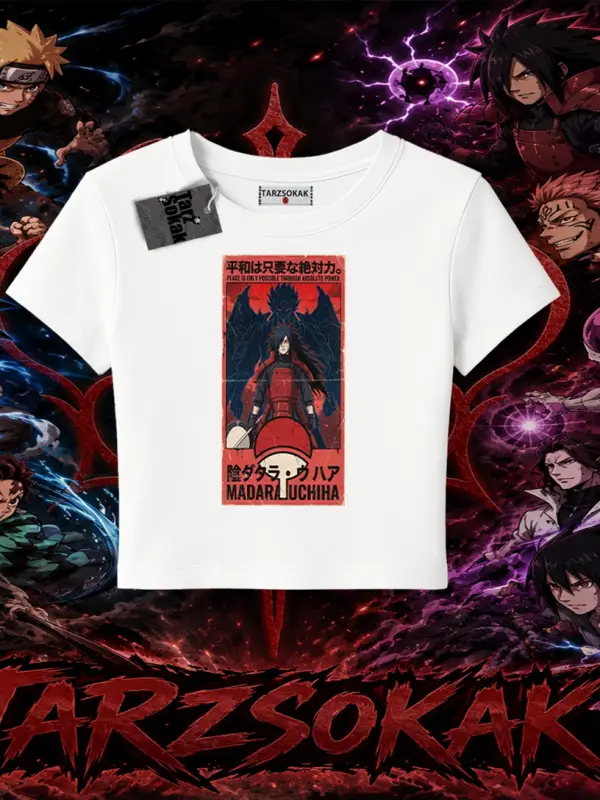 Madara Uchiha Naruto Anime Karakteri Kadın Baby Tee Beyaz