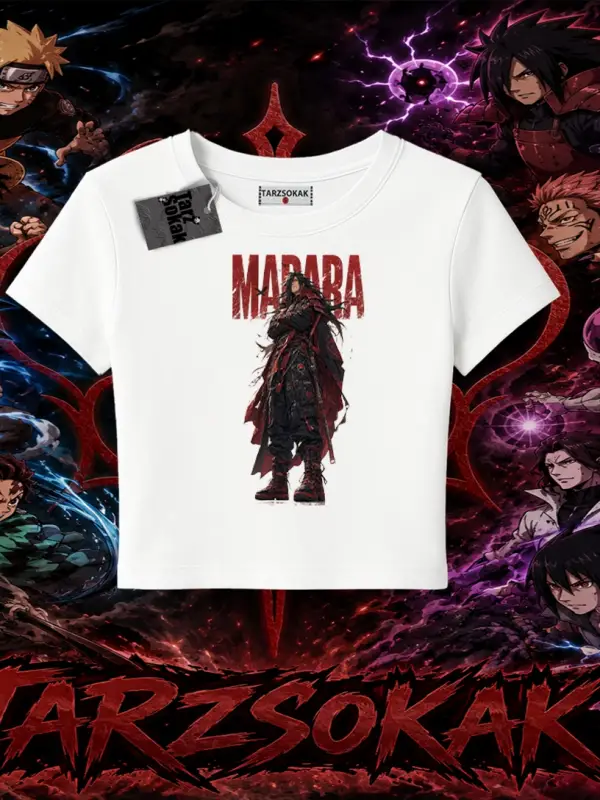 Madara Uchiha Naruto Anime Karakteri Kadın Baby Tee Beyaz