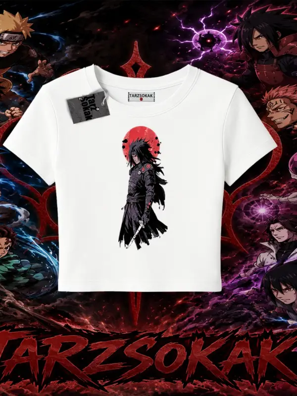Madara Uchiha Naruto Anime Karakteri Kadın Baby Tee Beyaz