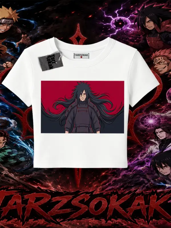 Madara Uchiha Naruto Anime Karakteri Kadın Baby Tee Beyaz