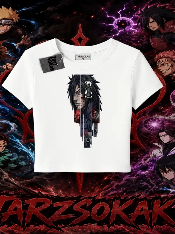 Madara Uchiha Naruto Anime Karakteri Kadın Baby Tee Beyaz