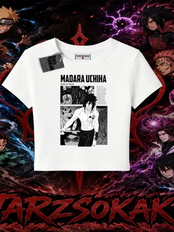 Madara Uchiha Naruto Anime Karakteri Kadın Baby Tee Beyaz