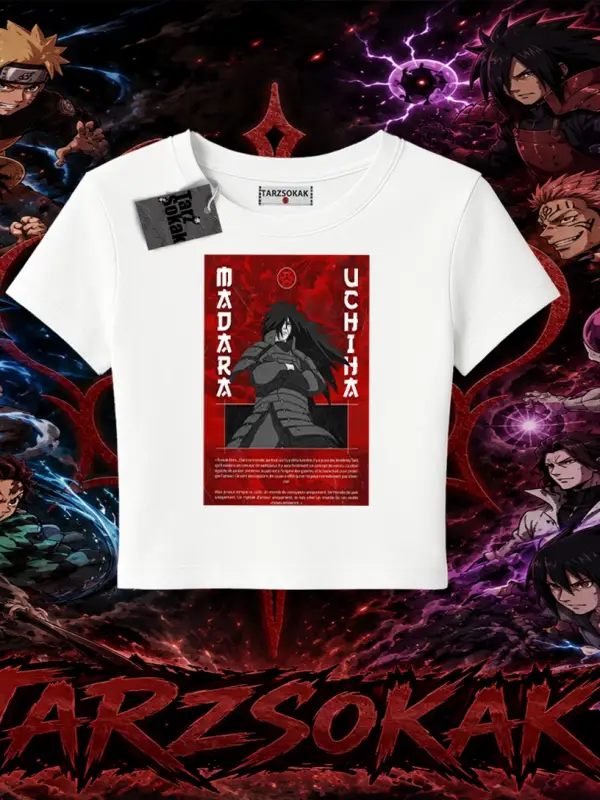 Madara Uchiha Naruto Anime Karakteri Kadın Baby Tee Beyaz