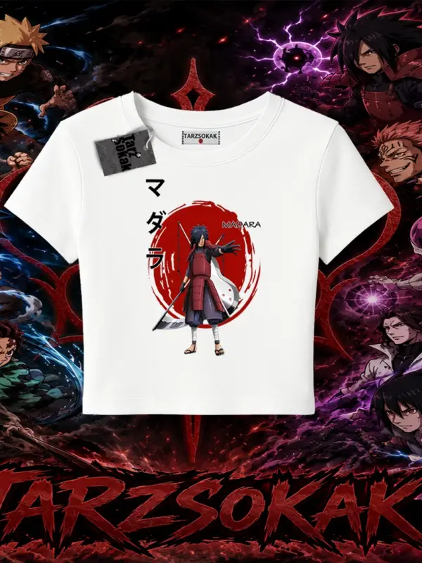Madara Uchiha Naruto Anime Karakteri Kadın Baby Tee Beyaz