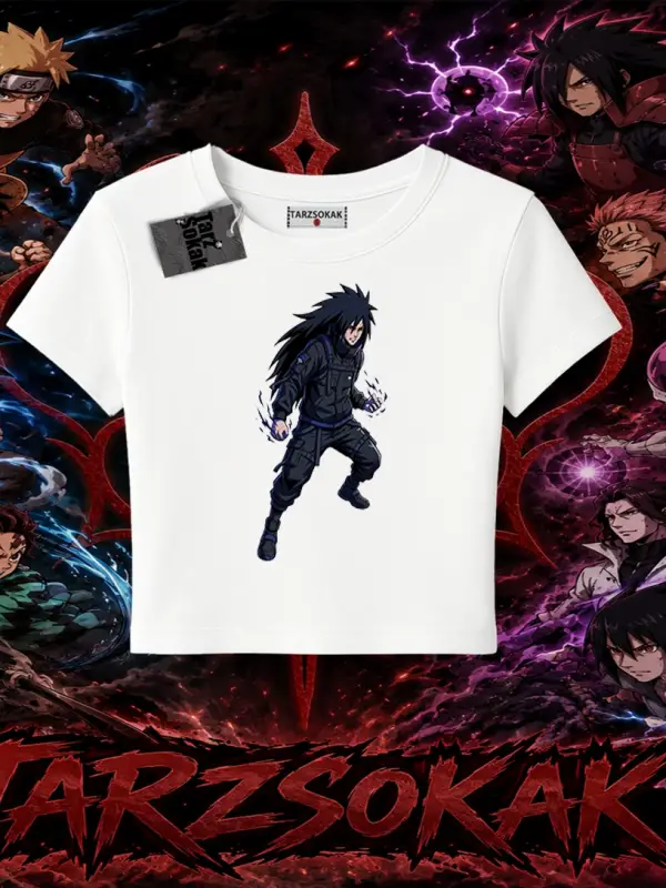 Madara Uchiha Naruto Anime Karakteri Kadın Baby Tee Beyaz