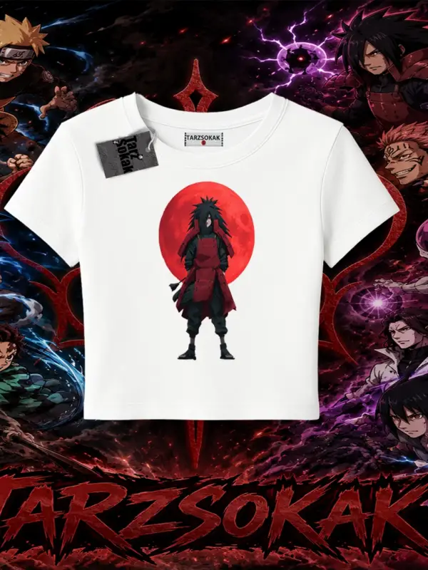Madara Uchiha Naruto Anime Karakteri Kadın Baby Tee Beyaz
