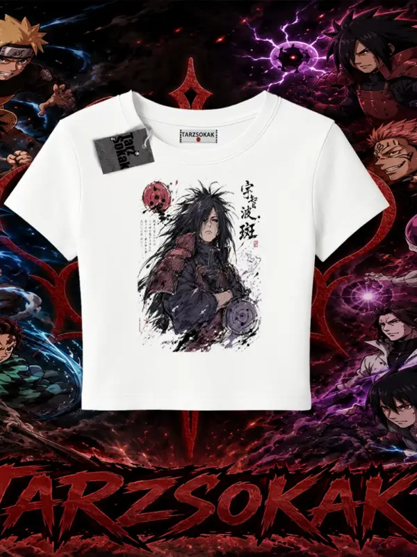 Madara Uchiha Naruto Anime Karakteri Kadın Baby Tee Beyaz
