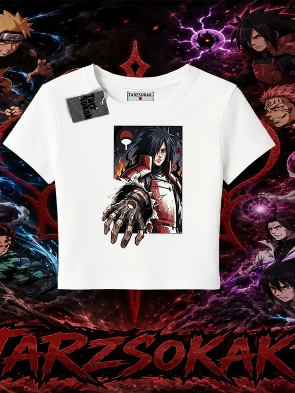 Madara Uchiha Naruto Anime Karakteri Kadın Baby Tee Beyaz