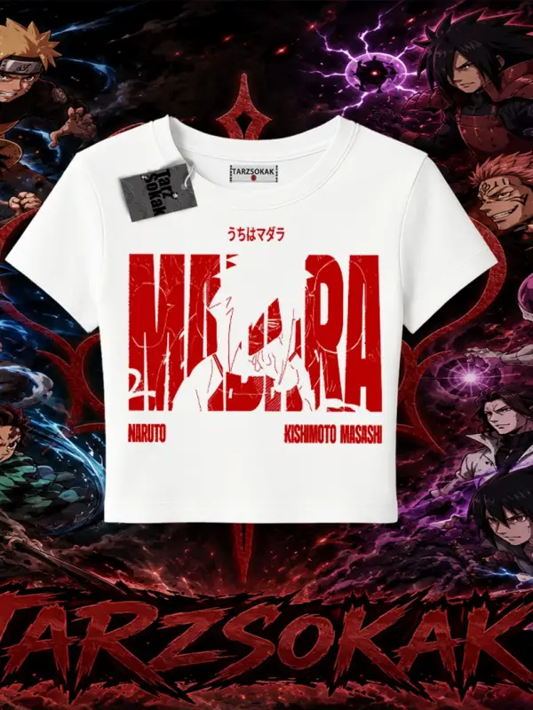 Madara Uchiha Naruto Anime Karakteri Kadın Baby Tee Beyaz
