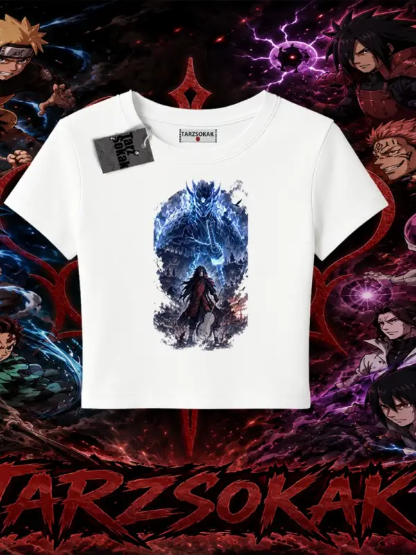 Madara Uchiha Naruto Anime Karakteri Kadın Baby Tee Beyaz