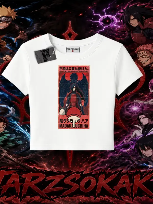 Madara Uchiha Naruto Anime Karakteri Kadın Baby Tee Beyaz