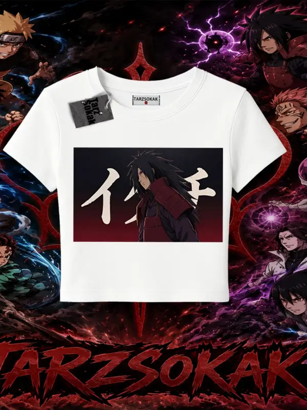 Madara Uchiha Naruto Anime Karakteri Kadın Baby Tee Beyaz
