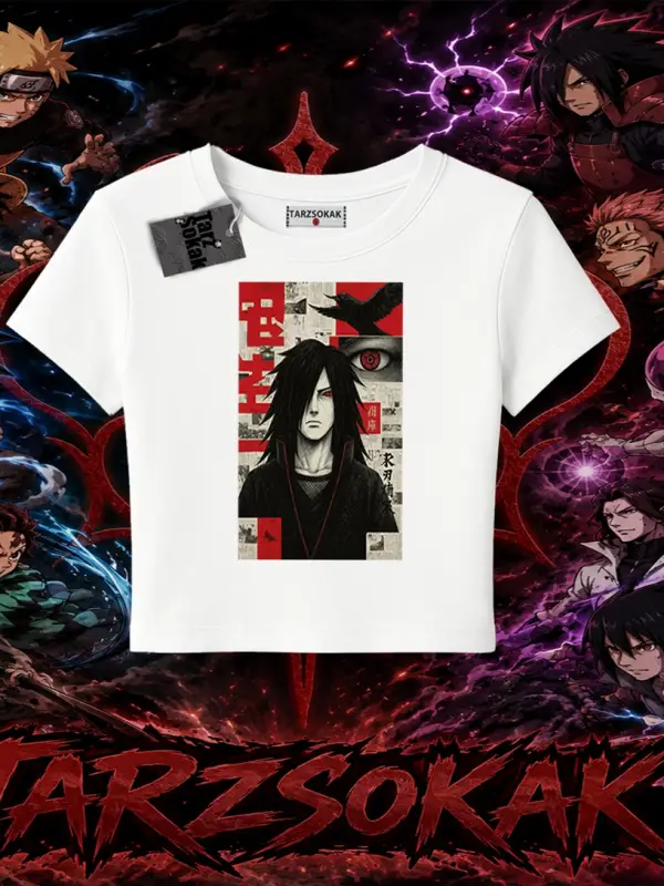 Madara Uchiha Naruto Anime Karakteri Kadın Baby Tee Beyaz