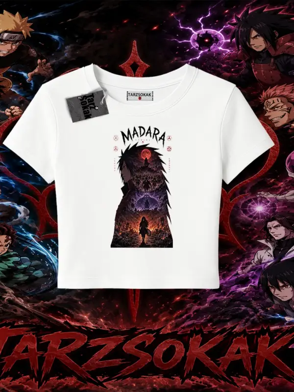 Madara Uchiha Naruto Anime Karakteri Kadın Baby Tee Beyaz