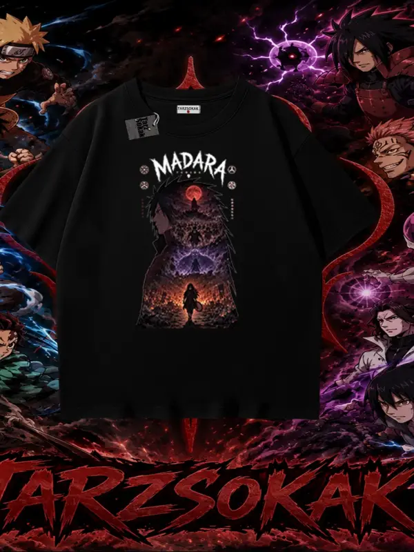 Madara Uchiha Naruto Anime Karakteri Oversize Unisex Tişört Beyaz