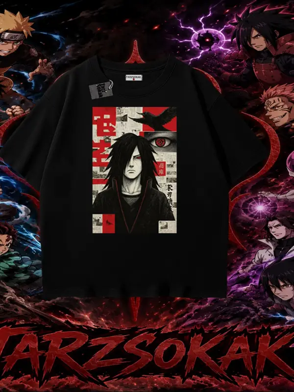 Madara Uchiha Naruto Anime Karakteri Oversize Unisex Tişört Beyaz
