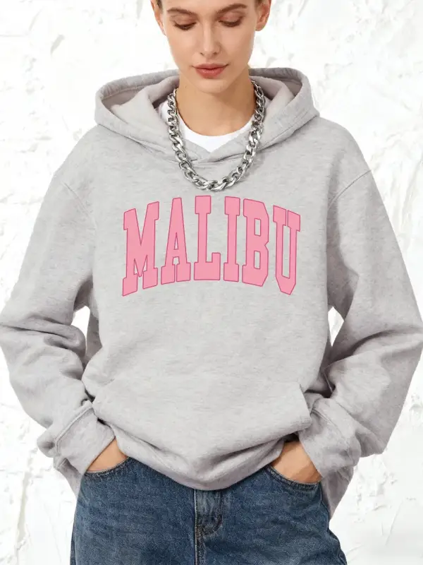 Malibu Mektup Baskılar Pamuk Kapüşonlular Bayanlar Kış Polar Sıcak Kazak Koşu Cep Kazak Sport