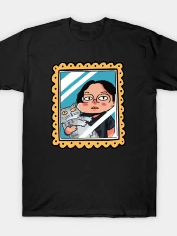 Man With Cat Fotoğraf Tişörtü Erkekler Kadınlar İçin %100 Pamuklu Tişörtler 3XS-3XL Üstler 12