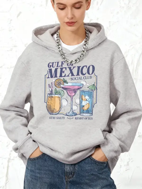 Meksika Körfezi Sosyal Kulübü Baskılar Pamuklu Kapüşonlu Üst Kadın Sportif Gevşek Kazaklar Kı