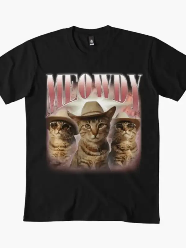 Meowdy Kovboy Kedi T-shirt Erkek Kadın % 100% Pamuklu Tişörtler 3XS-3XL Üstler 1224-3