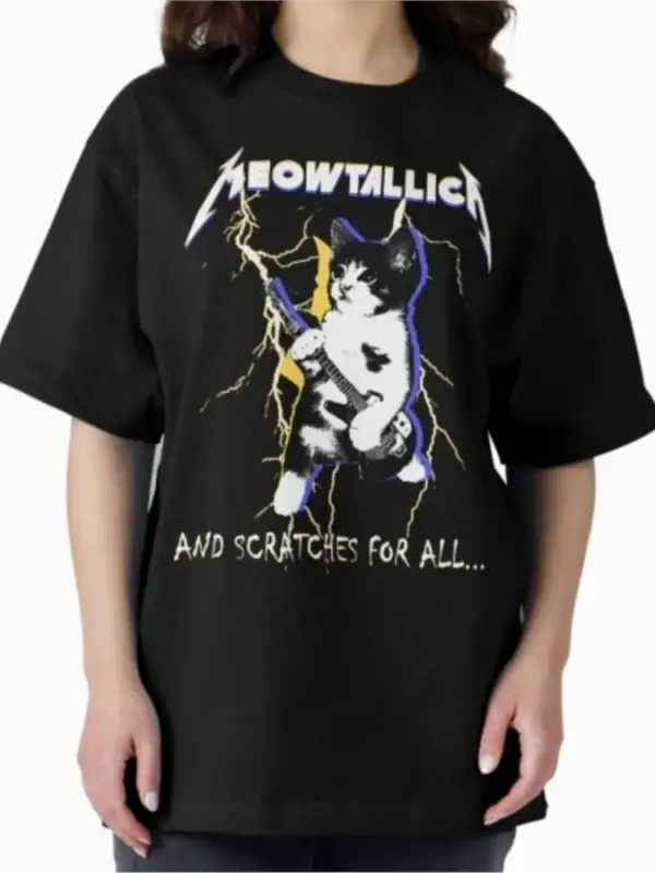 Meowtallica Komik Kedi Meme T-shirt Erkekler Kadınlar Için % 100% Pamuk T Shirt Kısa Kollu Üs