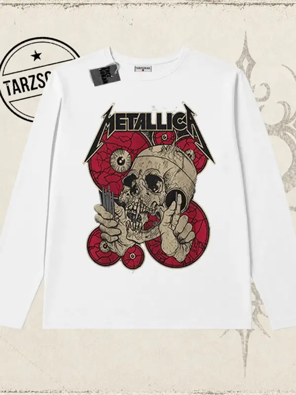 Metallica Kadın Biskilet Yaka  Long Sleeve Beyaz