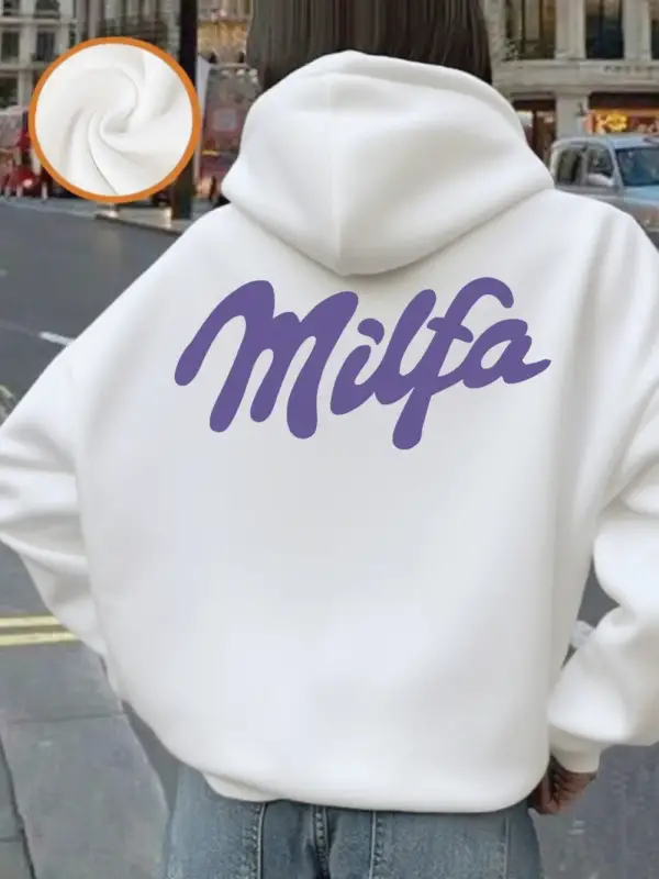 Milfa Mor Sanat Mektup Baskılar Hoodie Kadın Rahat Gevşek Kazak Rahat Yumuşak Kazak Kış Polar
