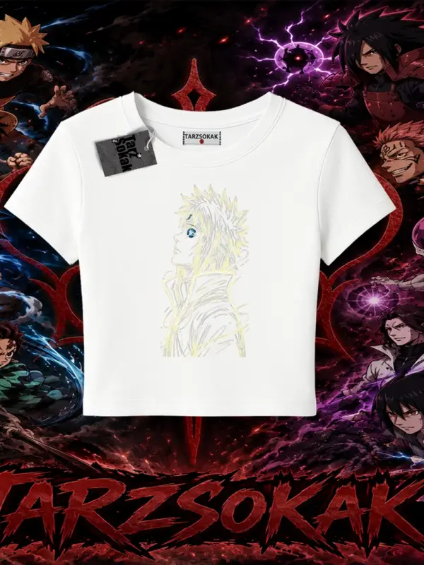 Minato Namikaze Naruto Anime Karakteri Kadın Baby Tee Beyaz