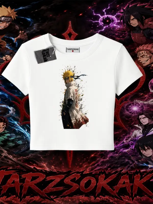 Minato Namikaze Naruto Anime Karakteri Kadın Baby Tee Beyaz