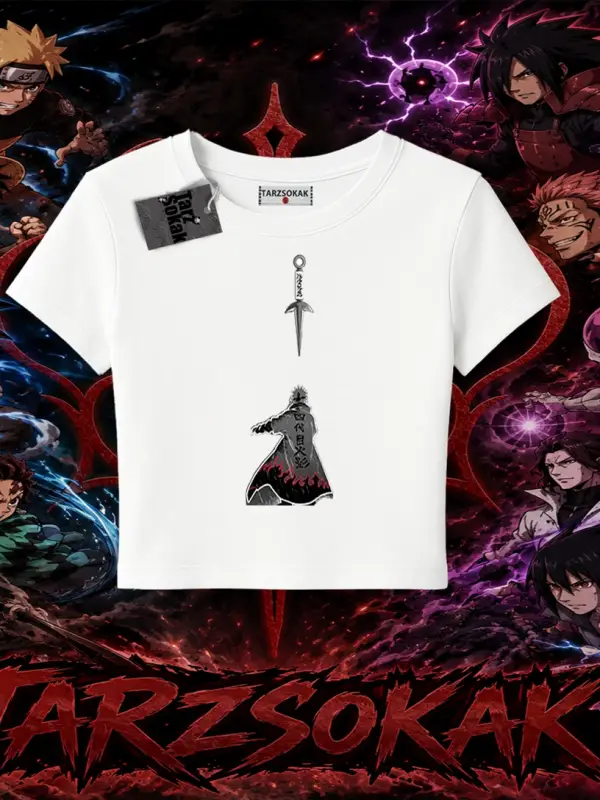 Minato Namikaze Naruto Anime Karakteri Kadın Baby Tee Beyaz