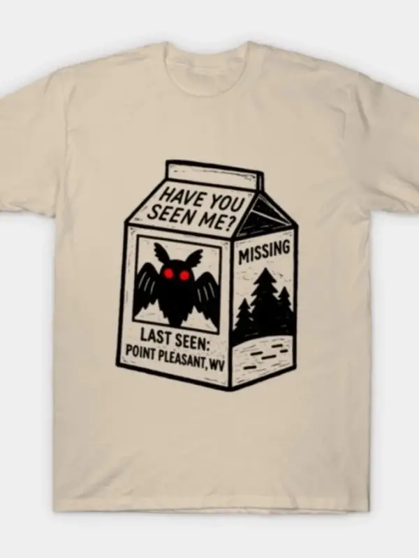 Missing Mothman Süt Kartonu Erkek Kadın Tişörtü %100 Pamuklu Tişörtler Kısa Kollu Üstler 0105