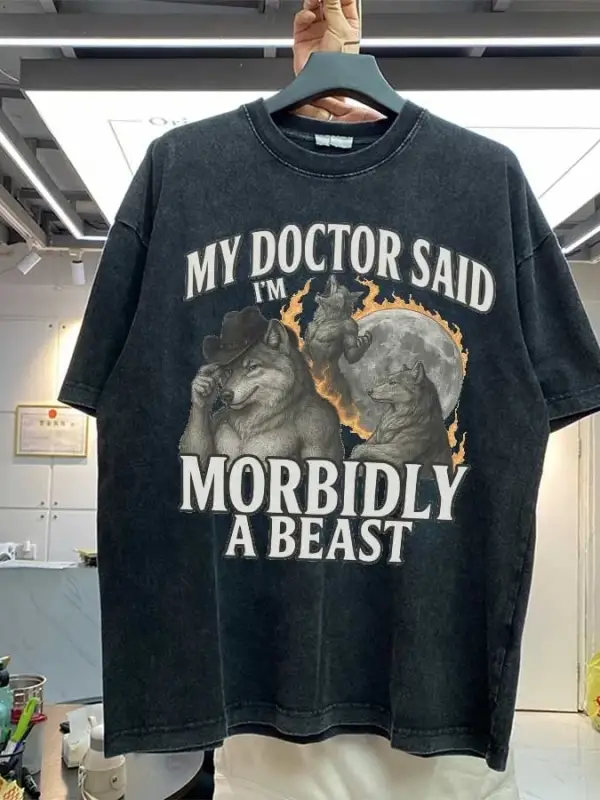Morbidly A Beast Werewolf Meme Alpha Nideyif Büyük Boy T-shirt %100 Pamuk Vintage Yıkanmış T-