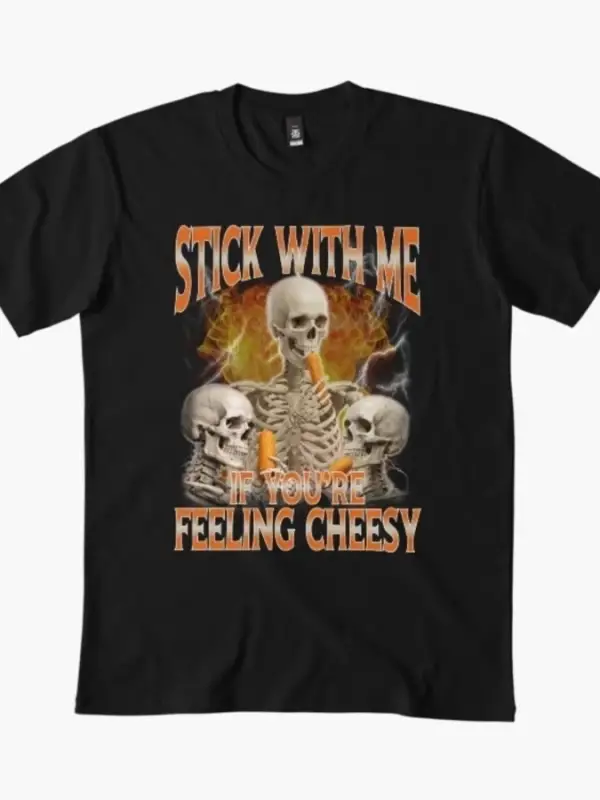 Mozzarella Çubukları Pun Bootleg Rap Tarzı Komik Meme İskelet Tişörtü Erkekler Kadınlar İçin