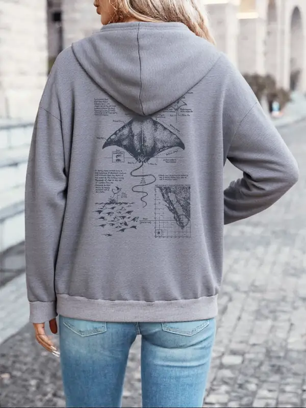 Munks Devil Ray Baskılı Kapüşonlu Sweatshirtler Kadın Kışlık Polar Sıcak Sweatshirtler Günlük