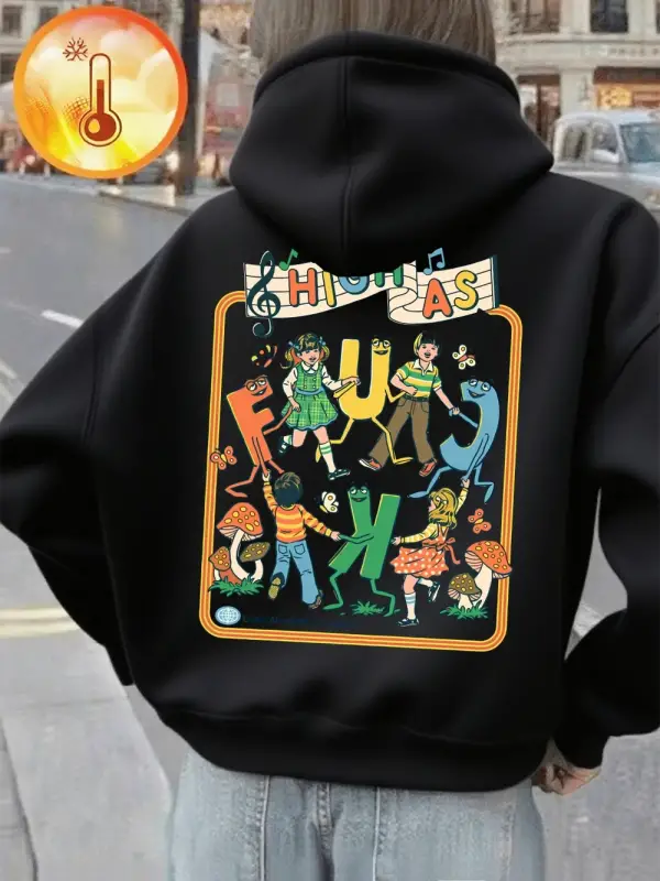 Mutlu Çocuklar Baskılı Kapüşonlu Üstler Kadınlar İçin Kışlık Polar Sıcak Kazaklar Temel Cepli