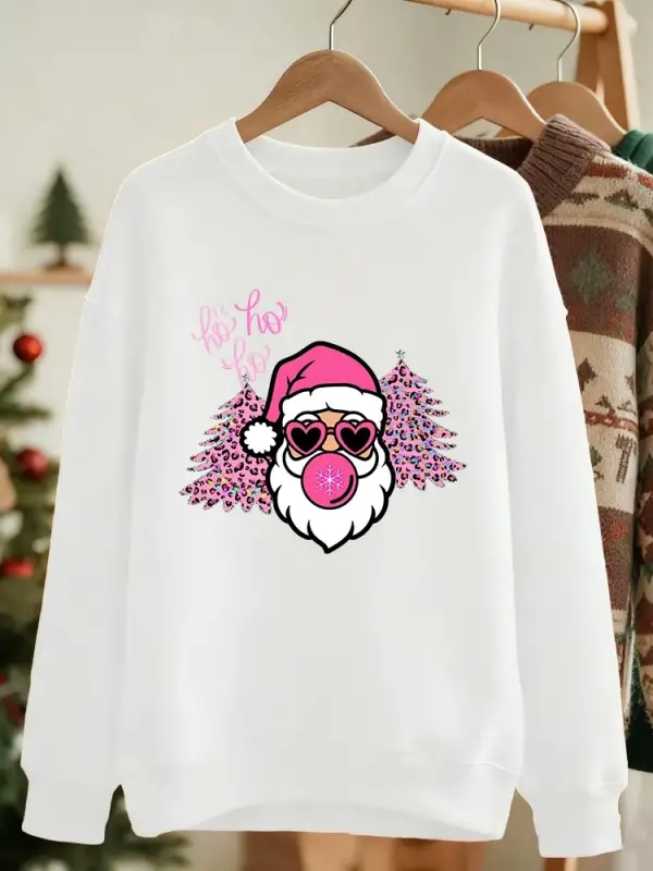 Mutlu Noel Ağacı Noel Baba Baskılar Kazak Kadın Kış Polar Sıcak Kapüşonlular Crewneck Gevşek