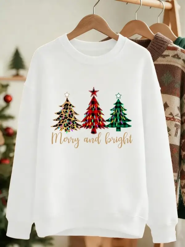 Mutlu Noeller Komik Ağaçlar Baskılar Tişörtü Bayan Polar Sıcak Rahat Kapüşonlular Bisiklet Ya