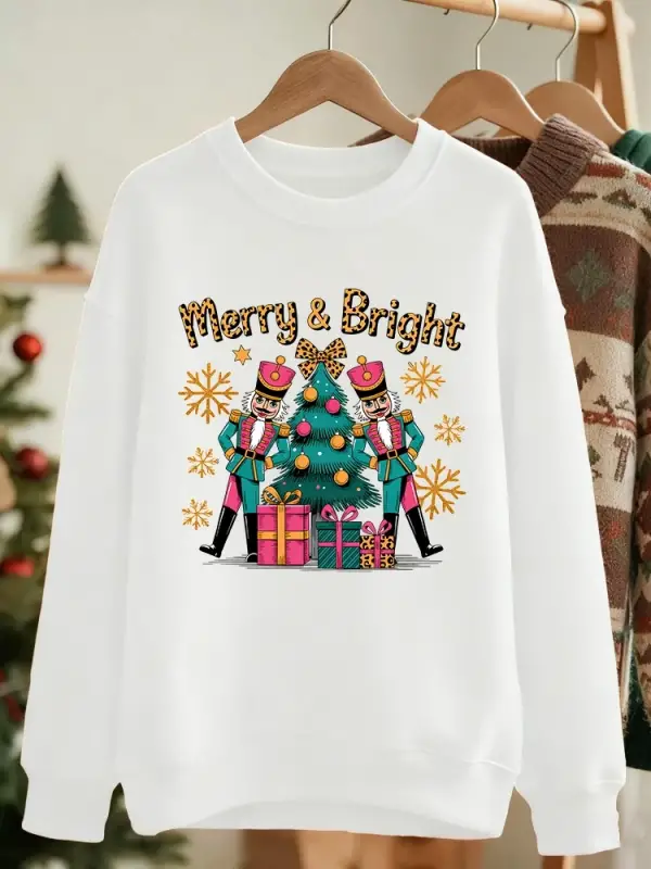 Mutlu Parlak Noel Hediyeleri Baskılar Kazak Kadın Kış Polar Sıcak Kapüşonlular Bisiklet Yaka