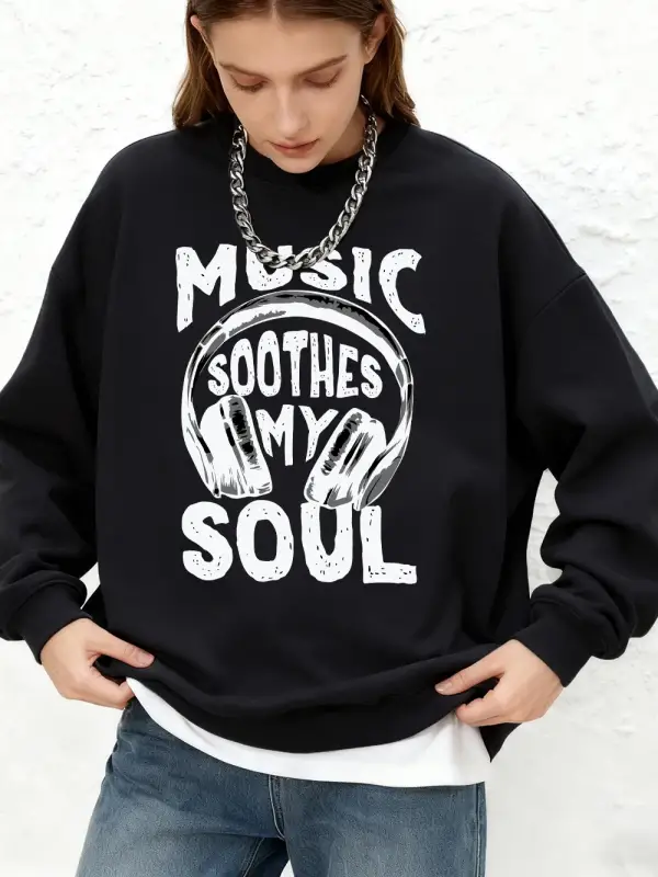 Müzik Ruhumu Yatıştırır Baskılı Kadın Sweatshirt Kışlık Sıcak Koşu Kapüşonlu Üstü Günlük Bol