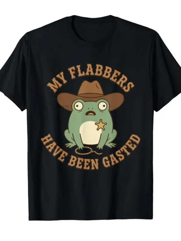 My Flabbers Have Been Gasted Komik Şerif Kurbağa Kovboy Meme T-shirt Erkekler Kadınlar Için %