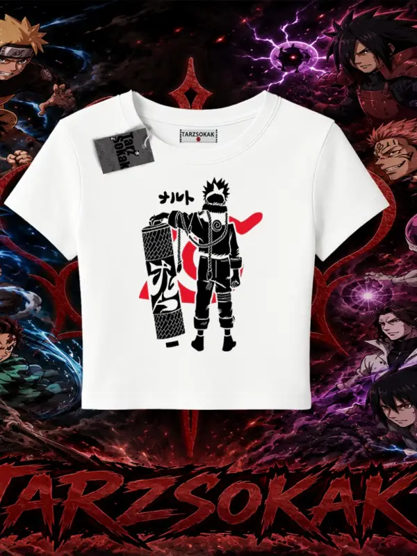 Naruto Uzumaki Premium Anime Kadın Baby Tee Beyaz