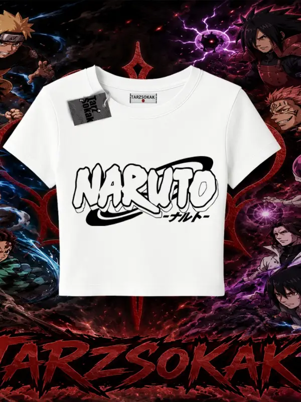 Naruto Uzumaki Premium Anime Kadın Baby Tee Beyaz