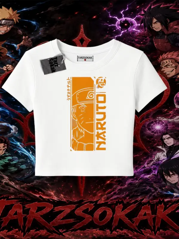 Naruto Uzumaki Premium Anime Kadın Baby Tee Beyaz